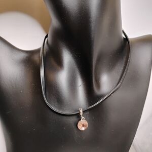 7 Charming Sisters NWT‎ "First Frost" Leather & Frosted Glass Pendent Choker